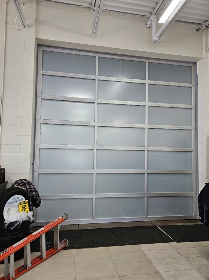 Frosted overhead door glass