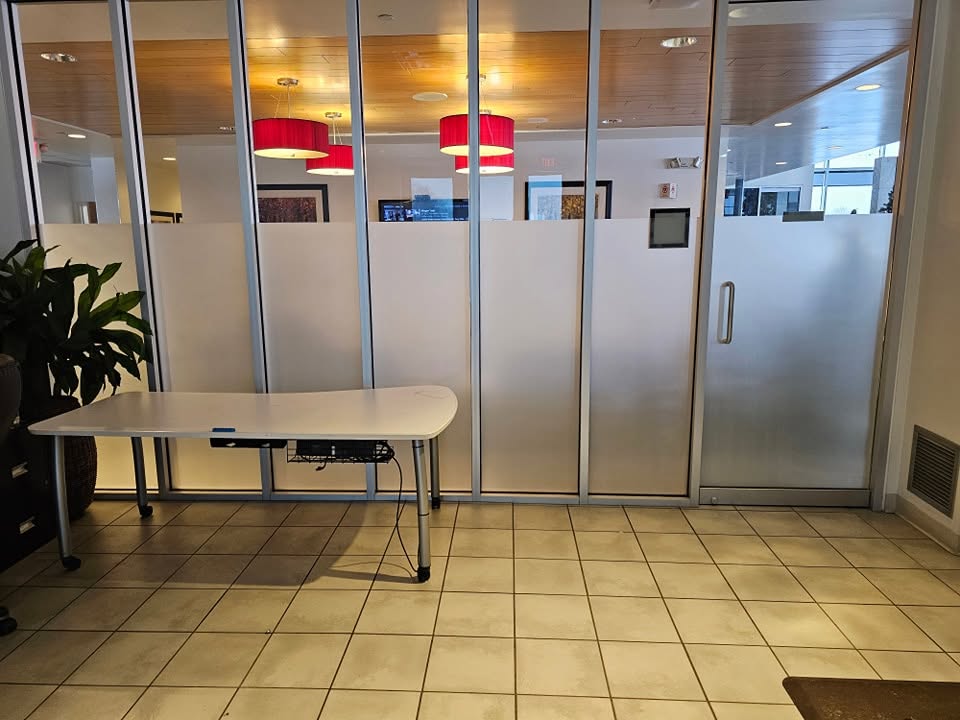 Frosted reception partition